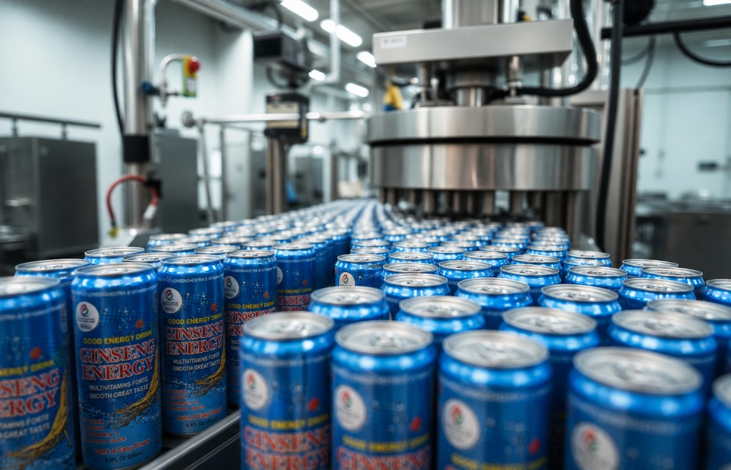 Ginseng Energy cans on the production line